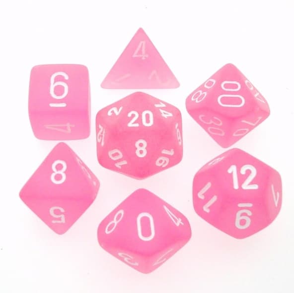 7 Die Set Chessex  FROSTED PINK white Dice ROSA bianco Dadi Dado 27464 immagine 1