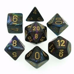 7 Die Set Chessex  LUSTROUS SHADOW gold Dice OMBRA oro Dadi Dado 27499